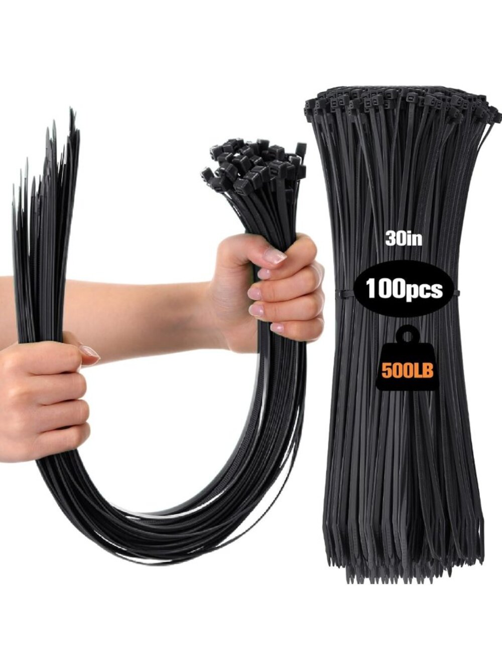 100 Heavy Duty Black Zip Ties - 30 Inch Cable Ties for Organizing & Securing